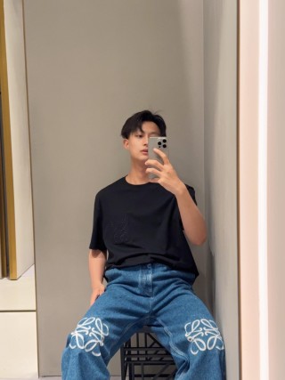 Loewe Anagram Embroidered Denim Jeans Medium Blue view 5