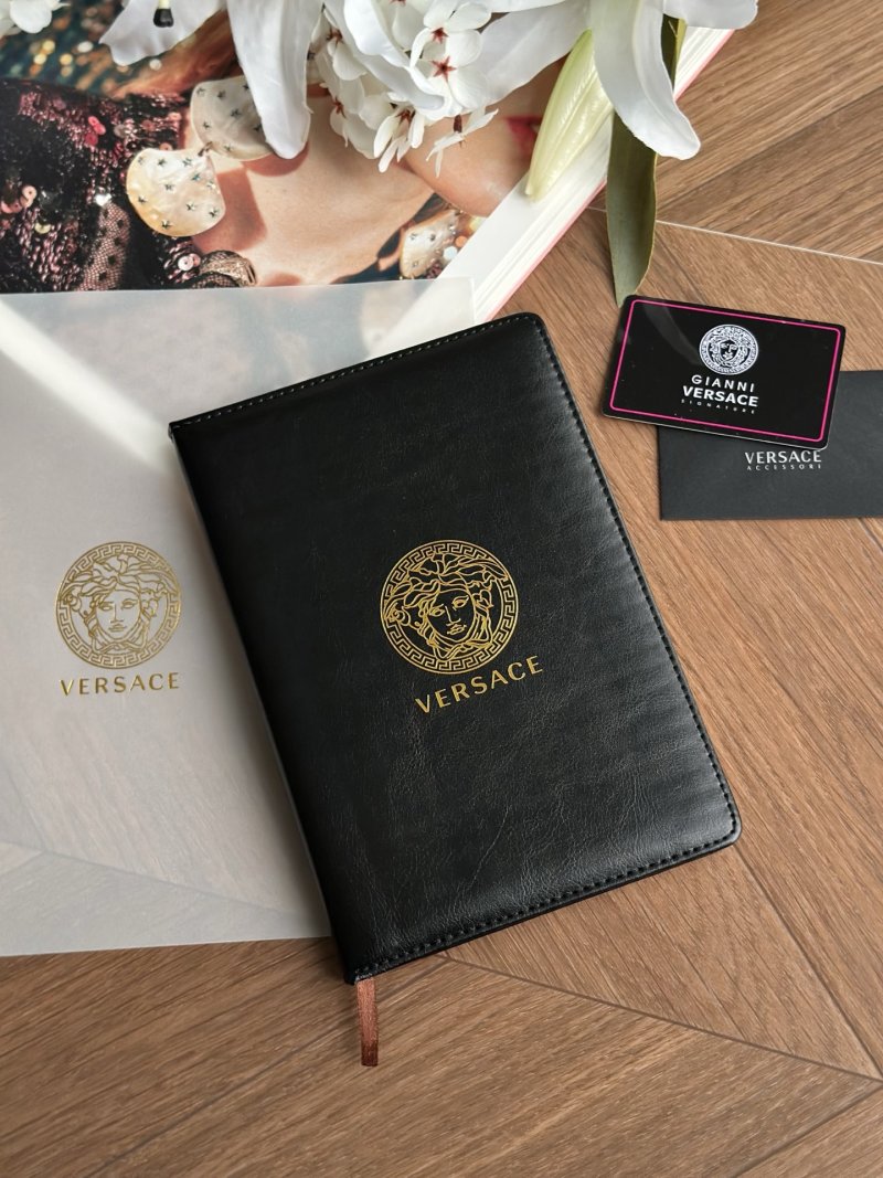 Versace Medusa Gold Logo Black Leather Notebook