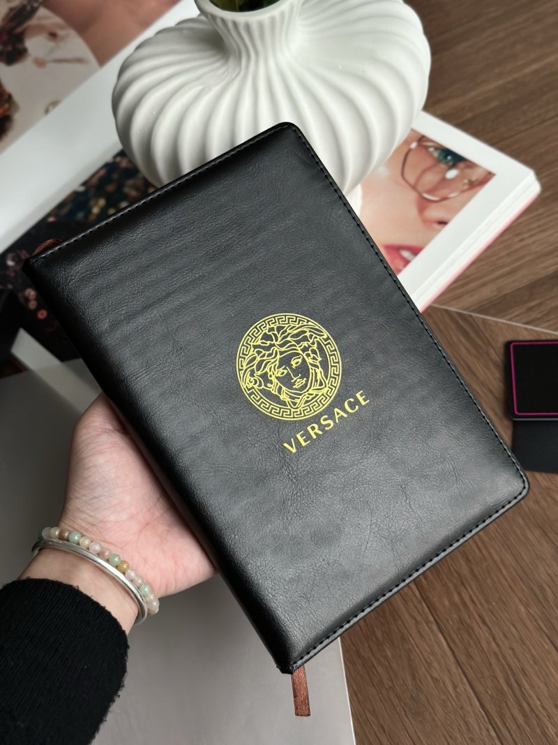 Versace Medusa Gold Logo Black Leather Notebook view
