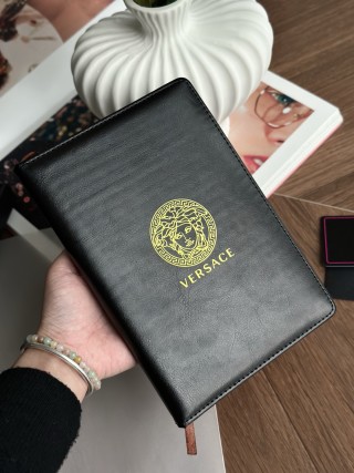 Versace Medusa Gold Logo Black Leather Notebook view 2