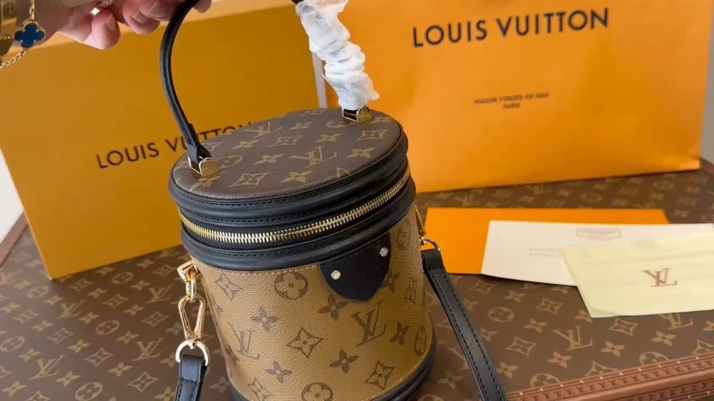 Louis Vuitton Monogram Canvas Black Leather Cylinder Bucket Bag