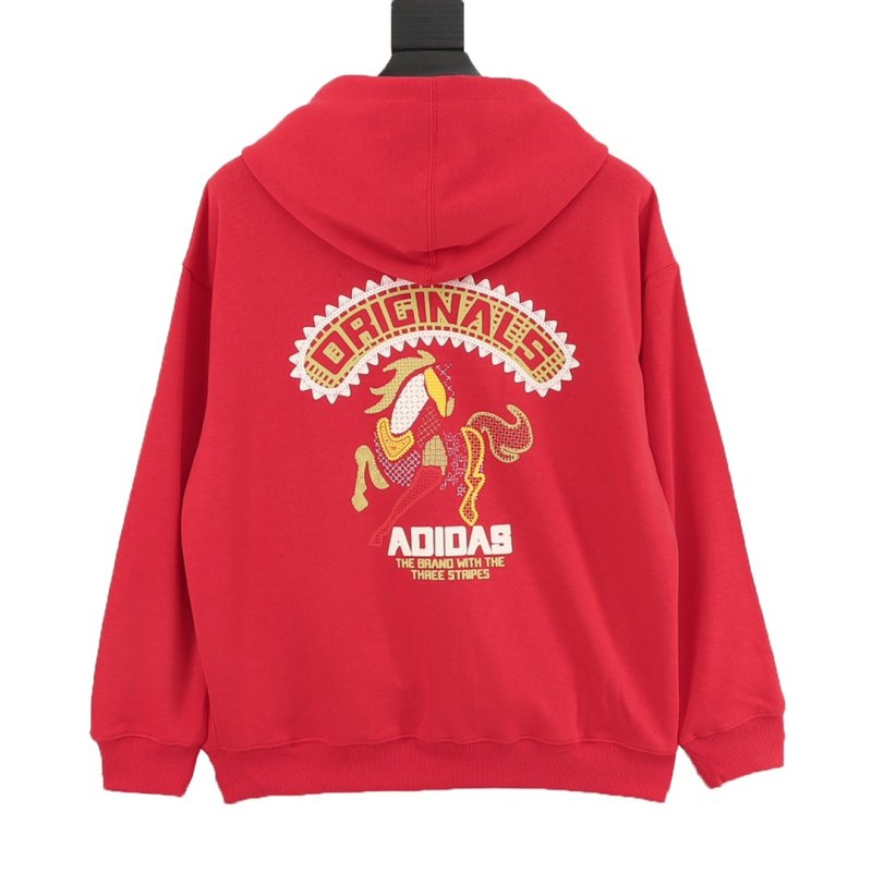 Adidas 3-Stripe Red Hoodie view
