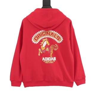 Adidas Originals Red CNY Hoodie with Three Stripes view 2