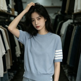 Light Blue Striped Short Sleeve Crewneck T-Shirt view 2