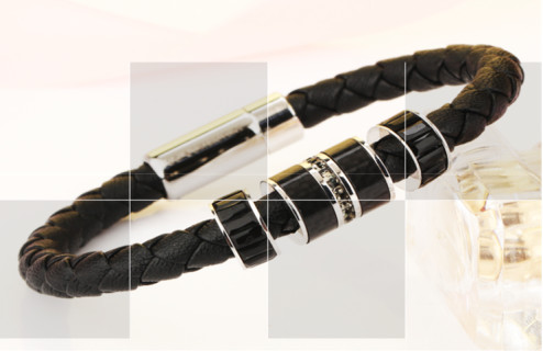 Swarovski Black Braided Leather Bracelet with Crystal Charm view 2