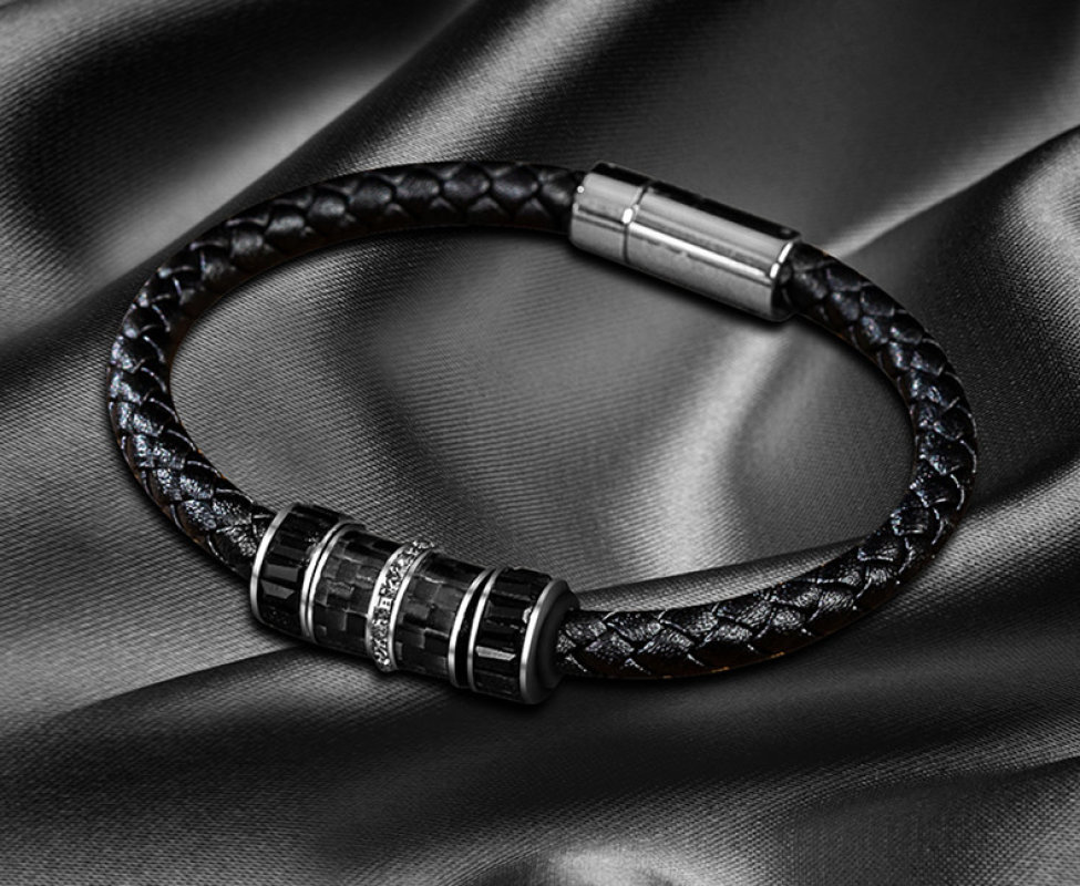 Swarovski Black Braided Leather Bracelet with Crystal Charm view