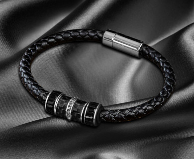 Swarovski Black Braided Leather Bracelet with Crystal Charm view 3