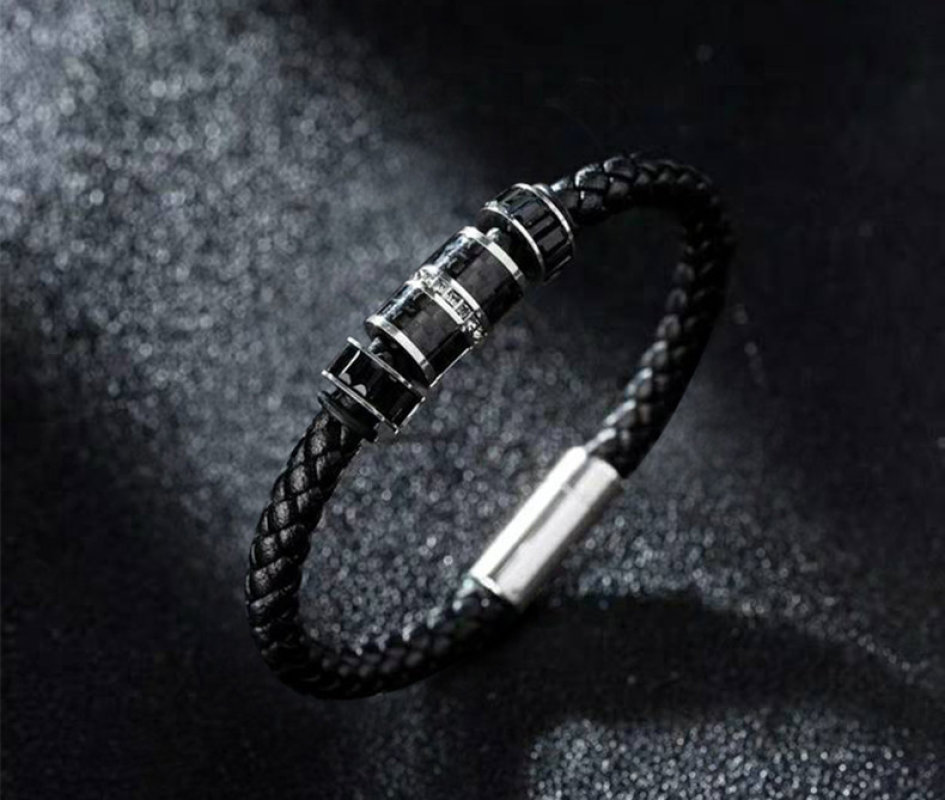 Swarovski Black Braided Leather Bracelet with Crystal Charm view
