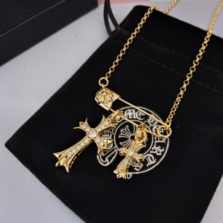 Chrome Hearts Gold Cross & Safety Pin Pendant Necklace view 2