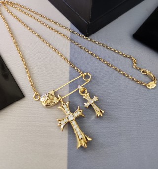 Chrome Hearts Gold Cross & Safety Pin Pendant Necklace view 4