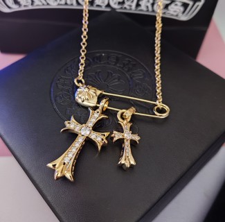 Chrome Hearts Gold Cross & Safety Pin Pendant Necklace view 5