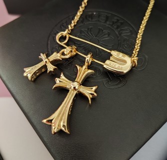 Chrome Hearts Gold Cross & Safety Pin Pendant Necklace view 6