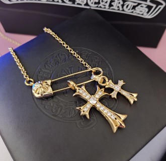 Chrome Hearts Gold Cross & Safety Pin Pendant Necklace view 7