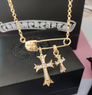 Chrome Hearts Gold Cross & Safety Pin Pendant Necklace view 8