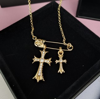 Chrome Hearts Gold Cross & Safety Pin Pendant Necklace view 9