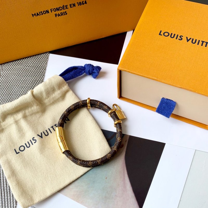 Louis Vuitton Monogram Canvas Double Layer Leather Bracelet with Lock Pendant view