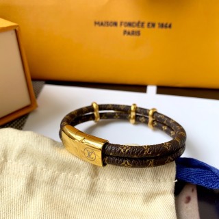 Louis Vuitton Monogram Canvas Double Layer Leather Bracelet with Lock Pendant view 3