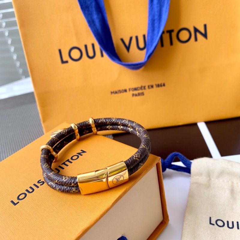 Louis Vuitton Monogram Canvas Double Layer Leather Bracelet with Lock Pendant view