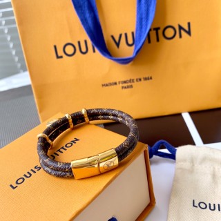 Louis Vuitton Monogram Canvas Double Layer Leather Bracelet with Lock Pendant view 4