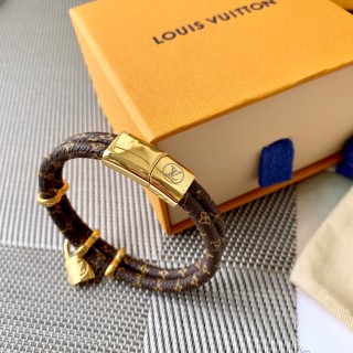 Louis Vuitton Monogram Canvas Double Layer Leather Bracelet with Lock Pendant view 5