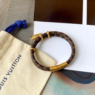 Louis Vuitton Monogram Canvas Double Layer Leather Bracelet with Lock Pendant view 6