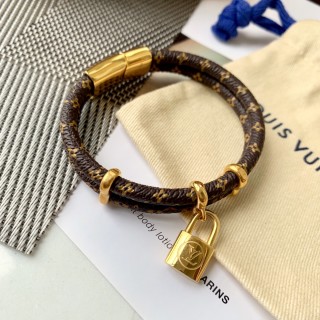 Louis Vuitton Monogram Canvas Double Layer Leather Bracelet with Lock Pendant view 7