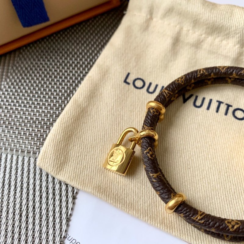Louis Vuitton Monogram Canvas Double Layer Leather Bracelet with Lock Pendant view