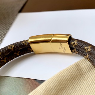Louis Vuitton Monogram Canvas Double Layer Leather Bracelet with Lock Pendant view 9