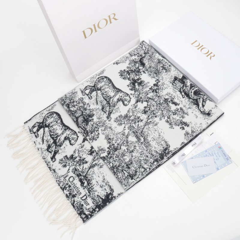 Dior Sauvage Zoo Fringe Long Scarf Black White