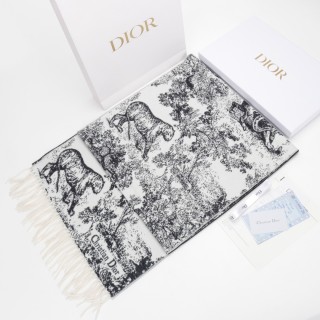 Dior Sauvage Zoo Fringe Long Scarf Black White