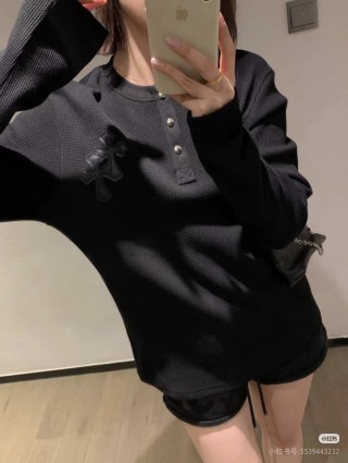 Chrome Hearts Black Cross Long Sleeve Henley T-Shirt view 4