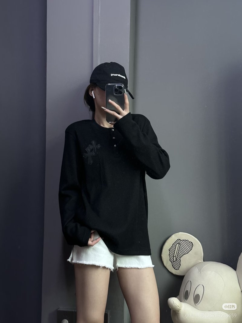 Chrome Hearts Black Cross Long Sleeve Henley T-Shirt view