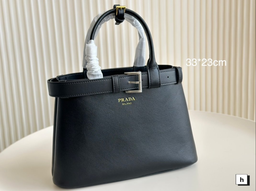 Prada Milano Black Leather Tote Bag 33x23cm