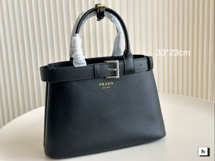 Prada Milano Black Leather Tote Bag 33x23cm