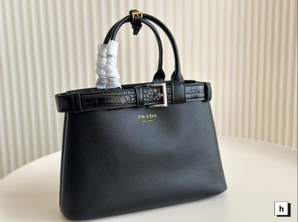 Prada Milano Black Leather Tote Bag 33x23cm view 3