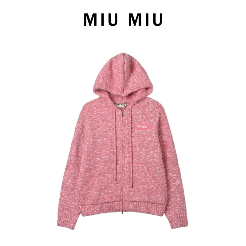 Miu Miu Pink Wool Blend Zip Cardigan view