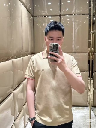 Burberry Beige Polo Shirt with Red Trim view 2