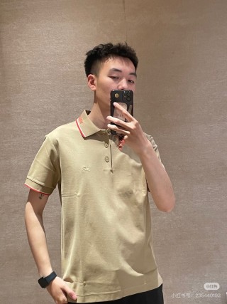 Burberry Beige Polo Shirt with Red Trim view 4