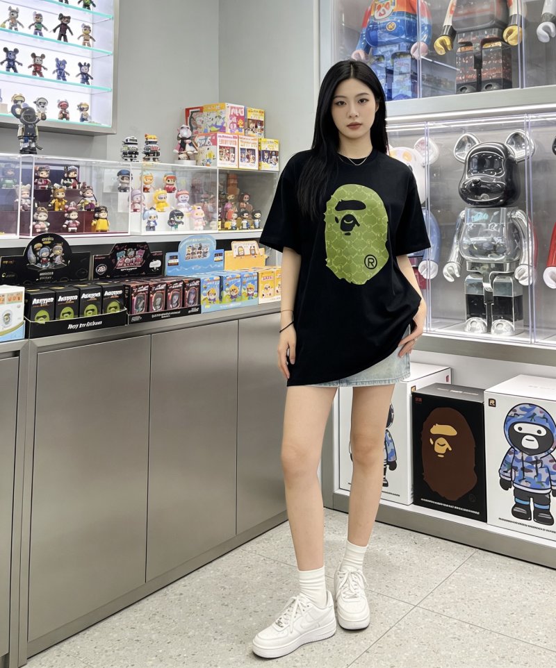 A Bathing Ape Head Logo Black T-Shirt Lime Green