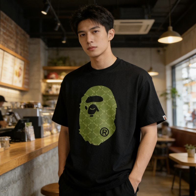 A Bathing Ape Head Logo Black T-Shirt Lime Green view