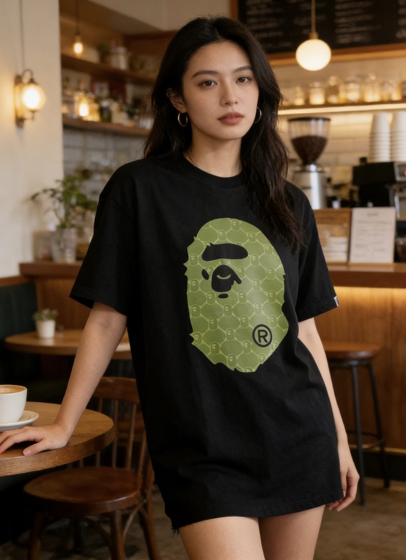 A Bathing Ape Head Logo Black T-Shirt Lime Green view