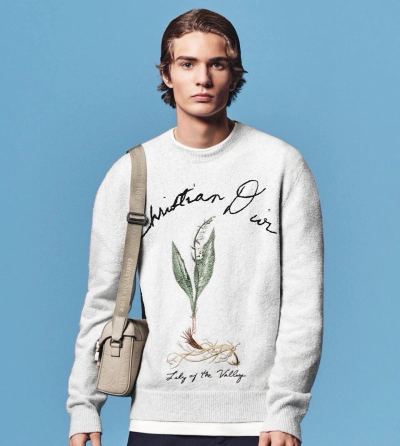 Cream Botanical Print Sweatshirt with Embroidered Text