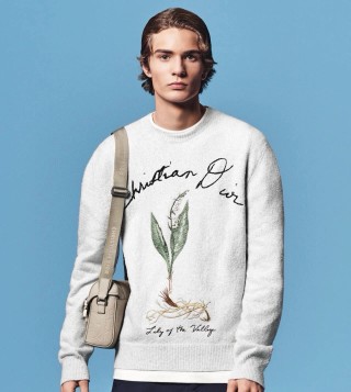Cream Botanical Print Sweatshirt with Embroidered Text