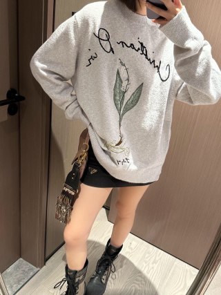 Cream Botanical Print Sweatshirt with Embroidered Text view 2