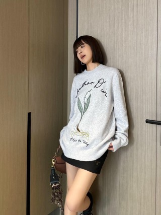Cream Botanical Print Sweatshirt with Embroidered Text view 3