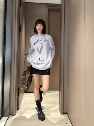 Cream Botanical Print Sweatshirt with Embroidered Text view 4