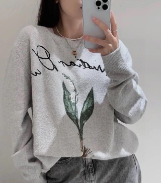 Cream Botanical Print Sweatshirt with Embroidered Text view 5