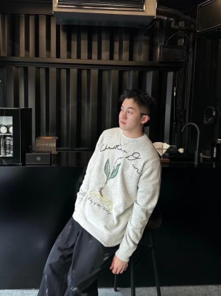 Cream Botanical Print Sweatshirt with Embroidered Text view 7