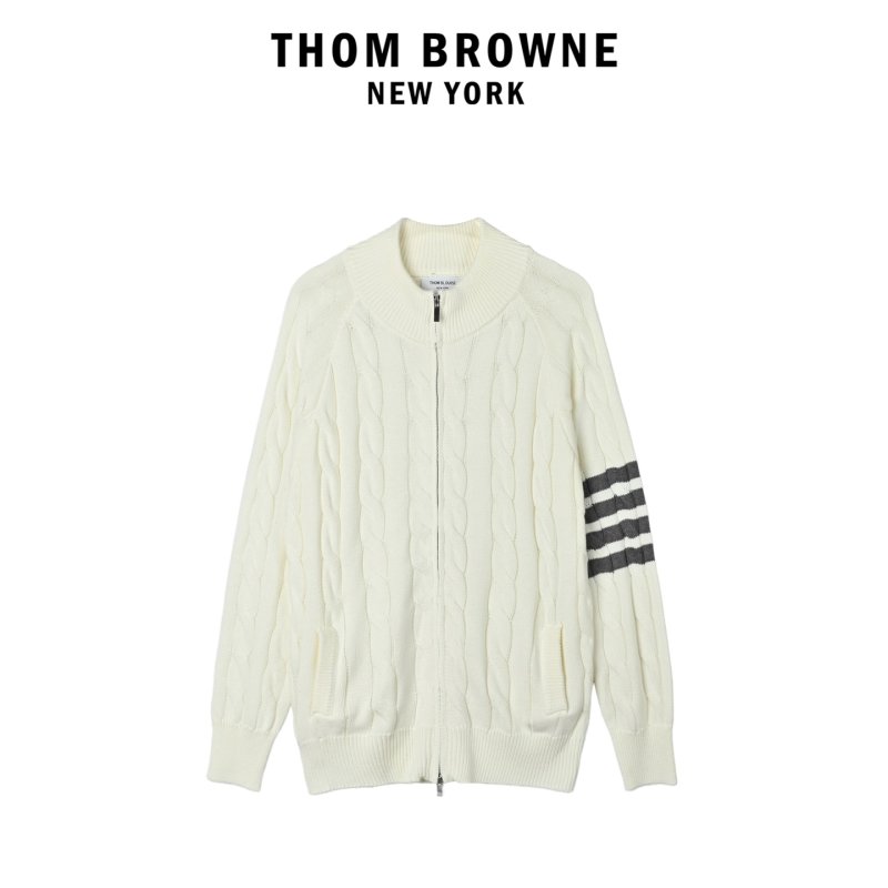 White Cable Knit Cardigan with Striped Sleeve Detail view