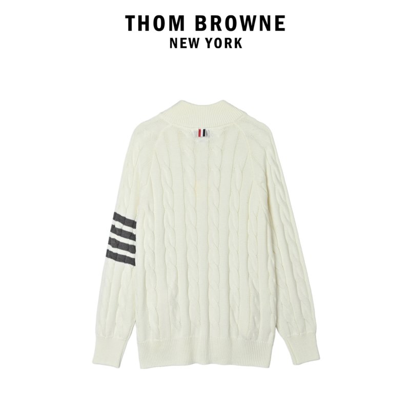 White Cable Knit Cardigan with Striped Sleeve Detail view